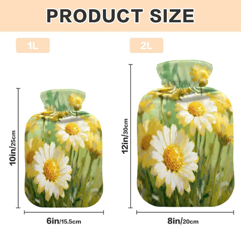 miaozhen 2L Daisy Flower Oil Painting hot Waterbottle with Soft Cover hotwater Bag for Pain Relief Menstrual Cramps