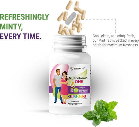 BariatricPal Multivitamin ONE - 1 per Day! Bariatric Multivitamin Capsule with 18mg Iron (30 Count)