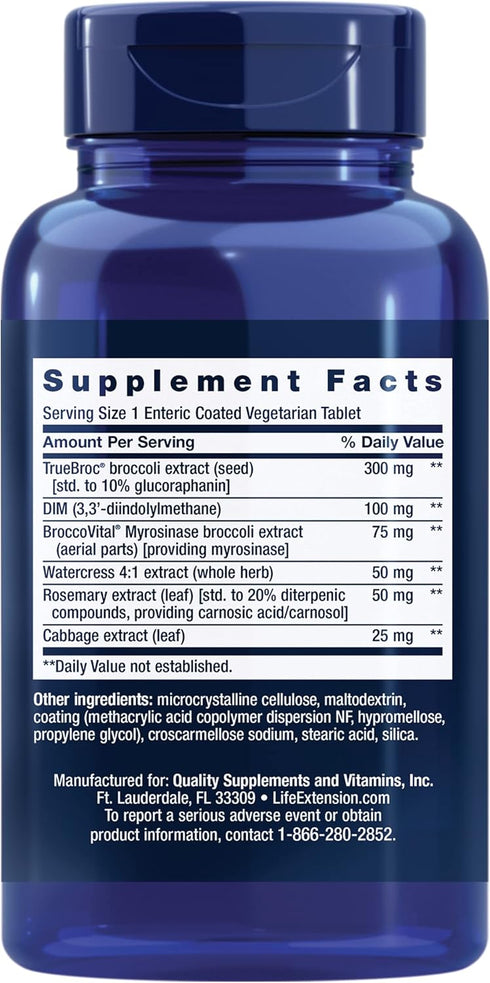 Life Extension Optimized Broccoli & Cruciferous Blend – Broccoli Seed, Rosemary, Cabbage Extract Green Vegetable Food Supplement - Gluten-Free, Non-GMO, Vegetarian – 30 Tablets
