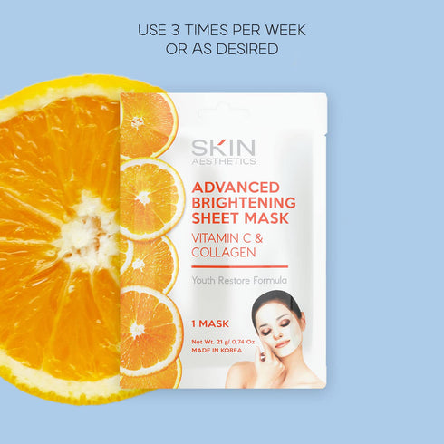 Vitamin C & Collagen Sheet Face Mask - Hydrating, Reduces Wrinkles & Age Spots, Cruelty Free Korean Skin Care (5 Masks)