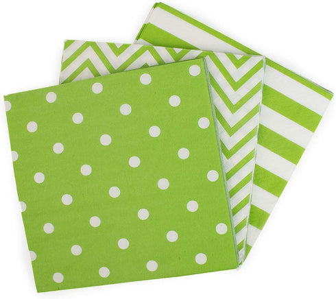 Disposable Striped Chevron Polka Dot Green Paper Party Napkins - 60 Count