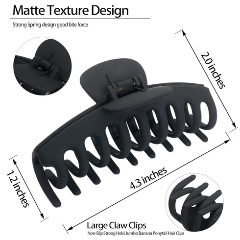 OWIIZI Large Hair Claw Clips for Women, 4.3" Matte Jumbo Non-Slip Clips for Long Thick Hair (4 Packs)