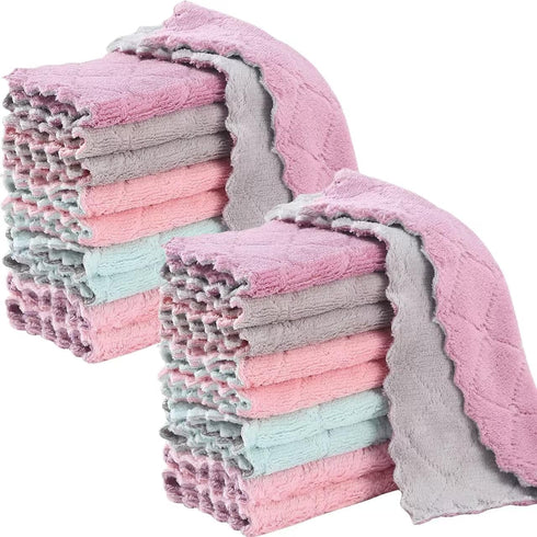 20 Pack Super Soft Kitchen Dish Cloths, Coral Velvet Microfiber Cleaning Towels, Fast Drying Dish Rags