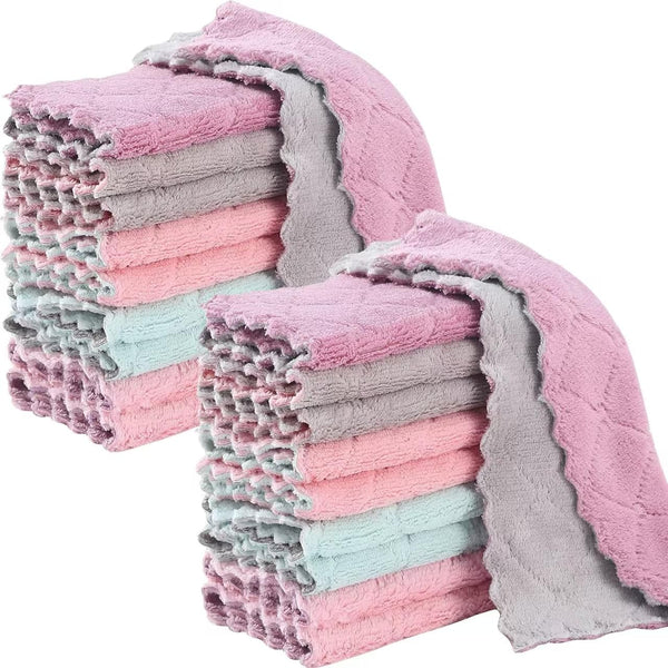 20 Pack Super Soft Kitchen Dish Cloths, Coral Velvet Microfiber Cleaning Towels, Fast Drying Dish Rags
