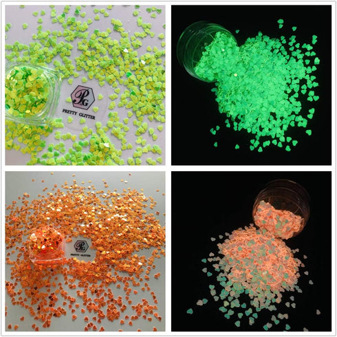 PrettyG 6 Boxes Luminous Nail Art Glitter Set, Glow in The Dark 3D Stickers for DIY Nail Craft Accessories