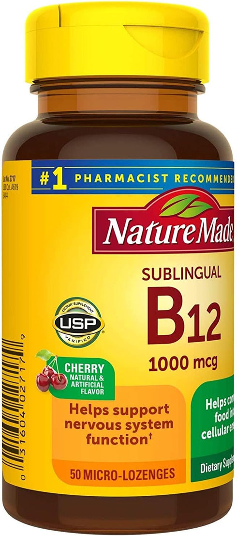 Nature Made B-12 1000 mcg Micro-Lozenges, Cherry Flavor, 50 ea (Pack of 2)