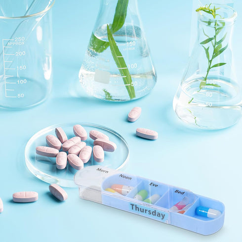 Ipetboom Day Pill Organizer with Compartments Per Day Compact Medicine Storage Case for Daily Vitamins and Supplements