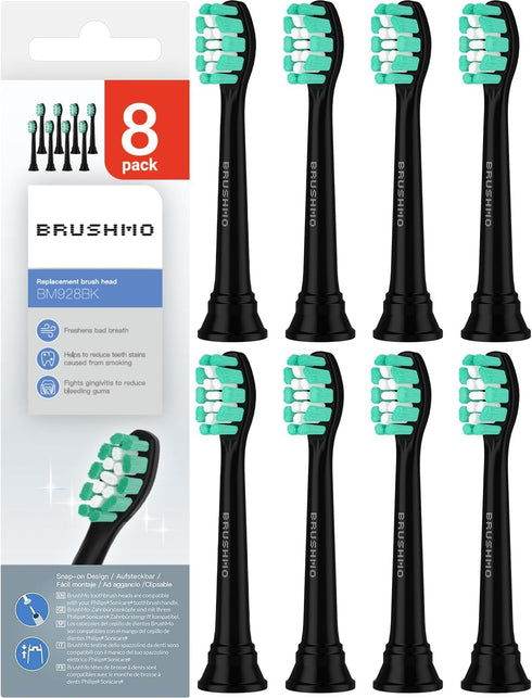 Brushmo Replacement Toothbrush Heads - Compatible with Philips Sonicare Electric Toothbrush, Black, 8 Pack
