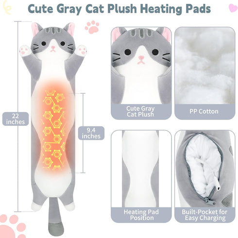 Relief,22 Cat Heating Pad-USB Heated Plush Stuffed Animals for Period Cramps and Menstrual Pain Portable Electric