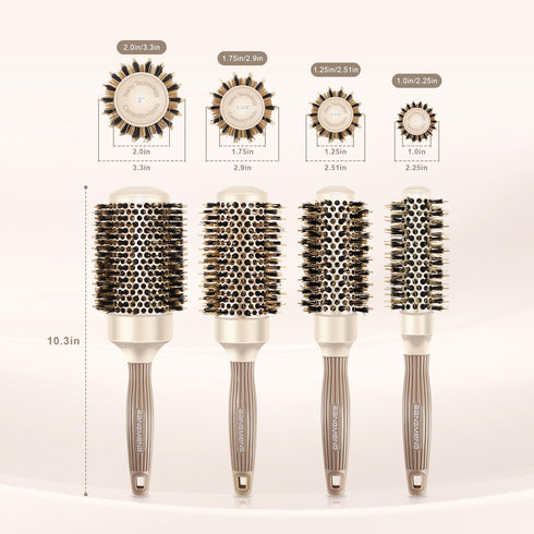 Round Brush with Boar Bristles - 1 inch Barrel, Nano Thermal Ceramic Ionic Tech for Straightening, Gold