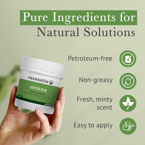 Pranarom USDA Certified Organic Vapor Rub 80ml - Eucalyptus, Rosemary, & Thyme for Congestion Relief