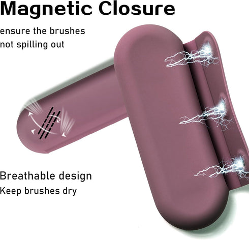 Magnetic Closure Makeup Brush Holder - Silicone Organizer for Travel Essentials, Grape Purple