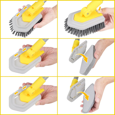 Lalafancy Shower Cleaning Brush, 3 in 1 Tub Tile Scrubber with 50'' Extendable Handle and Stiff Bristles