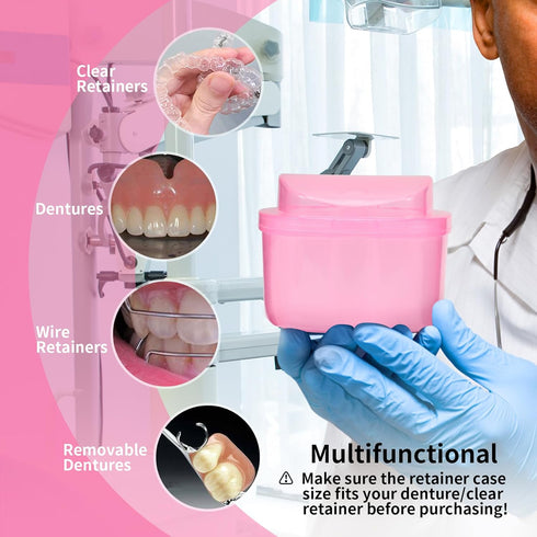 Dental Orthodontic Retainer Container Cleaning Case, Mouthguard Storage Soaking Case, Pink
