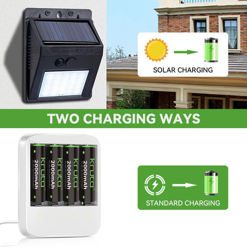 Pack of 8 Kruta Ni-MH AA Rechargeable Batteries 2000mAh for Solar Lights, Pathway Lights