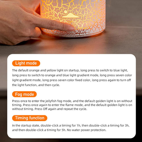 Segrehy 5V 180ml Volcano Diffuser Essential Oil Humidifier Relaxing Auto Shutoff Warm Atmosphere Flame Mist