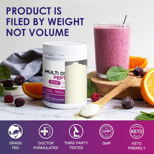 NATURE TARGET Multi Collagen Peptides Powder - Type I, II, III, V, X with Vitamin C, Hyaluronic Acid - 35 Servings
