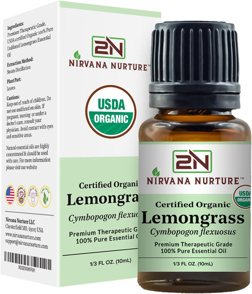 Lemongrass Essential Oil, USDA Certified Organic 100% Pure Therapeutic Grade for Aromatherapy and Skin Care