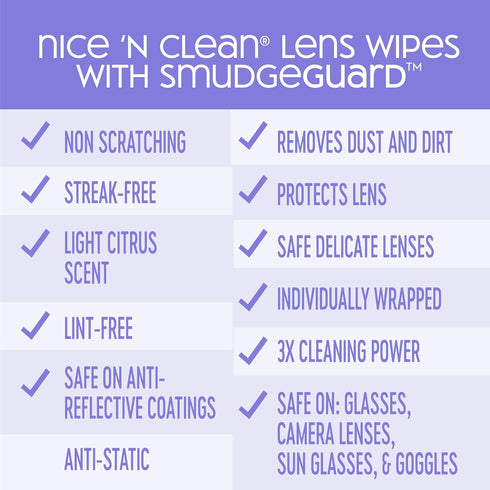 Nice 'n Clean SmudgeGuard Lens Cleaning Wipes, 100 Total Wipes, Pre-Moistened, Safe for Eyeglasses and Camera Lens