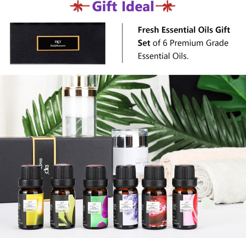 Floral Essential Oil Set - 6x10ml Aromatherapy Gift Kit for Diffuser, Humidifier, DIY Candle