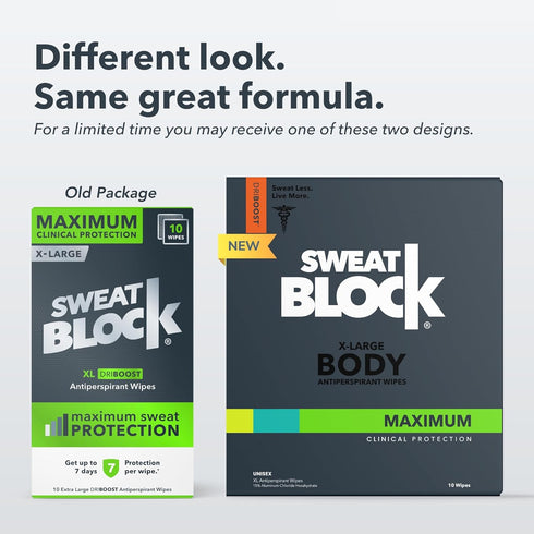 SweatBlock Clinical Strength XL Antiperspirant Body Wipes, 10 Pack, Unscented for Men & Women