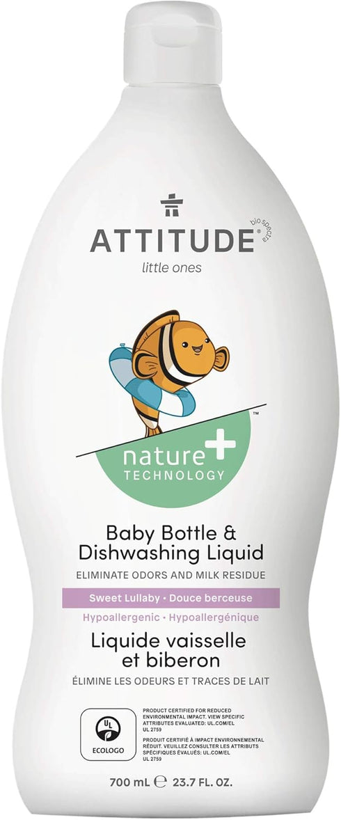 ATTITUDE Baby Dish Soap and Bottle Cleaner, EWG Verified, Sweet Lullaby, 23.7 Fl Oz