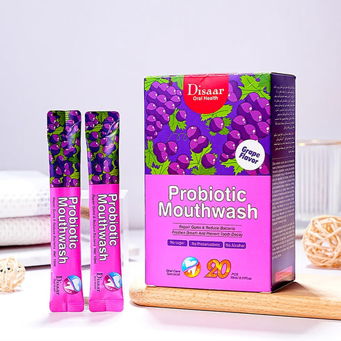 Probiotic Mouthwash 0.11fl.oz X 20pcs - Grape Flavor for Tooth Stains, Fresh Breath, and Gum Repair
