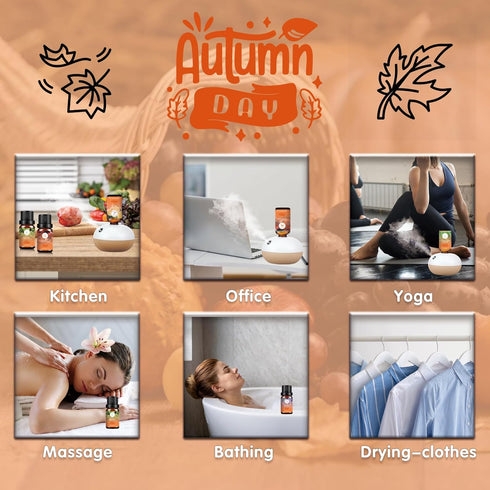 Fall Essential Oils Set, Pure Plant Extracts for Diffusers, Includes Citrus Burst, Freshness, Cozy Reunion, Leaf Aroma