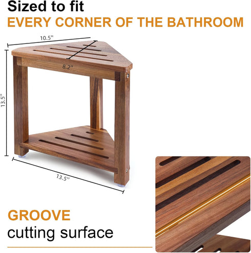 13.5in, Shower Foot Rest Acacia Wood Shower Stool for Shaving Legs, Small Foot Stool with Storage Shelf, for Inside