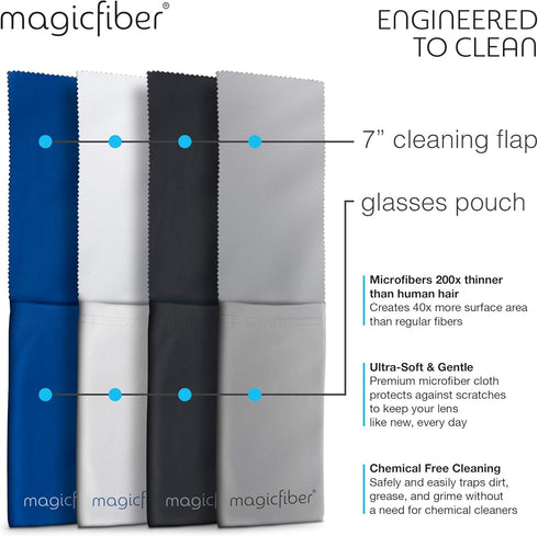 MagicFiber Eyeglass Cleaning Cloth Case, 4 Pack Soft, Works as Glasses Cleaner & Pouch for Men & Women