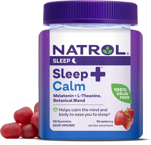 Natrol Sleep+ Calm Melatonin Gummies for Adults, Strawberry Flavor, 60 Gummies, 30 Day Supply