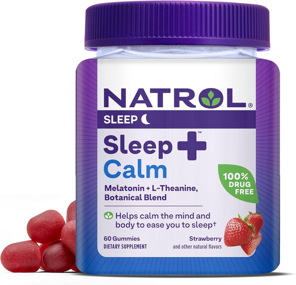 Natrol Sleep+ Calm Melatonin Gummies for Adults, Strawberry Flavor, 60 Gummies, 30 Day Supply