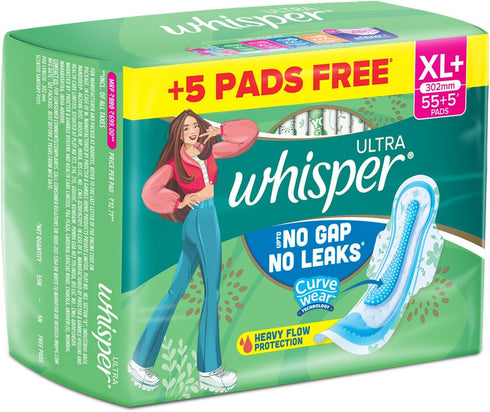 WHISPER Pack 60 Ultra Clean Sanitary Pads for Women, XL Plus, of Napkins