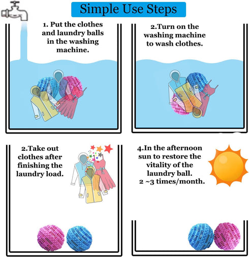 Laundry Balls Set, Eco-Friendly Super Washing Machine Alternative, 2pcs Balls, Pink, Blue