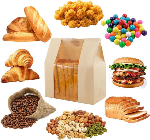 35PCS Large Paper Bread Bags, Sourdough Bread Paper Bags for Homemade Bread, Kraft Paper Bakery Bags with Window and