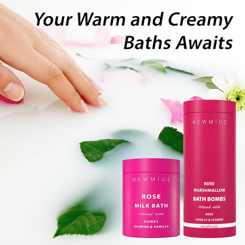 Rose Vanilla Bath Bomb, Mega Foaming Bubbles, Infused with Stress Relief Jasmine, Luxurious Spa Bath Essentials
