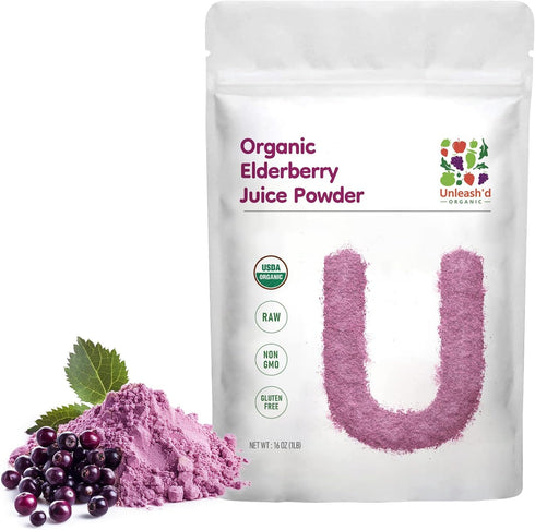 UNLEASH'D ORGANIC Organic Elderberry Juice Powder 16 oz 100% Pure Natural Superfood, Rich in