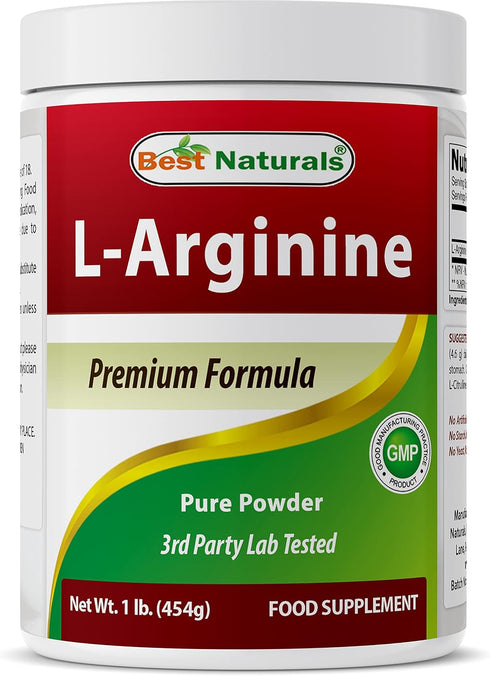 Best Naturals L-Arginine Powder 1 Pound - Pure Pharmaceutical Grade Free Form - Best Amino Acid Arginine Supplements