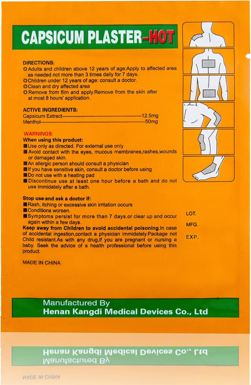KONGDY Capsaicin Patches, 30 Counts, Max Strength Hot Capsicum Plaster for Weaken Back/Neck/Knee/Joints
