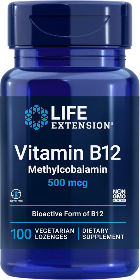Life Extension Vitamin B12 Methylcobalamin 500mcg, Energy and Brain Health Supplement, 100 Count