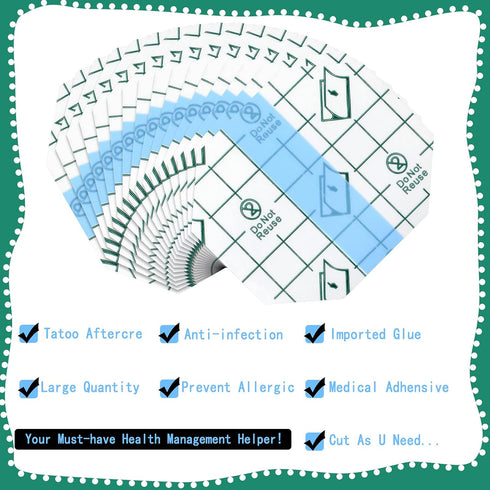 Nuanchu 100 Pieces Waterproof Bandage - Clear Adhesive Protective Dressing for Tattoos (2.3 x 2.7 Inch)