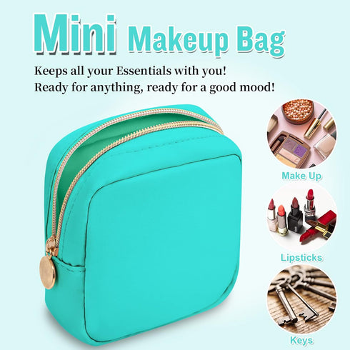 Nylon Mini Makeup Bag for Purse, Waterproof Travel Coin Pouch, Cute Zipper Pouch for Women, Mint
