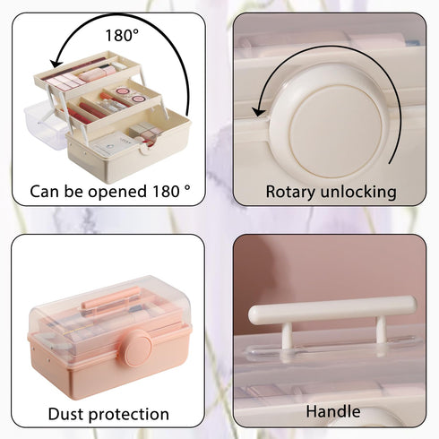 Pink Makeup Storage - Tackle Box for Women with Handle, Portable 3 Layers Makeup Case Organizer for Home.