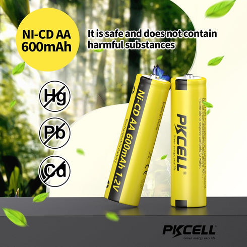 PKCELL 4 Pack AA 1.2V 600mAh NICD Rechargeable Double A Battery for Solar Lights (4PCS)