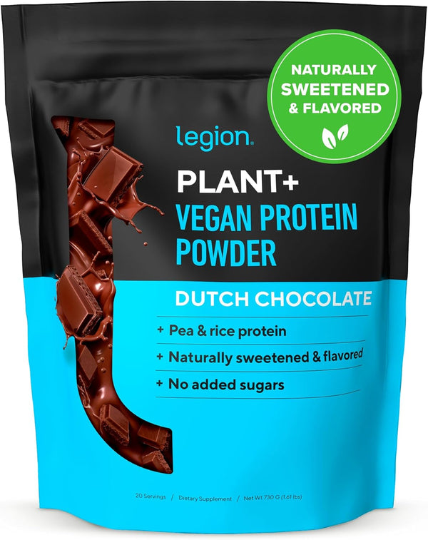 LEGION Plant+ Vegan Protein Powder | Chocolate | Rice and Pea Plant Based Protein Blend | Gluten Free, GMO Free,