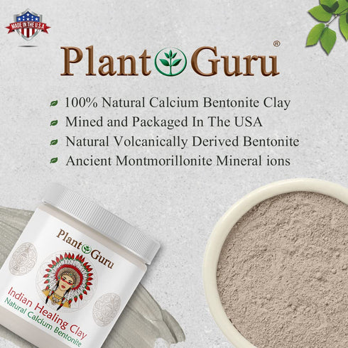 Plant Guru Indian Healing Clay - 1 lb. 100% Natural Calcium Bentonite Clay Powder for Deep Pore Cleansing
