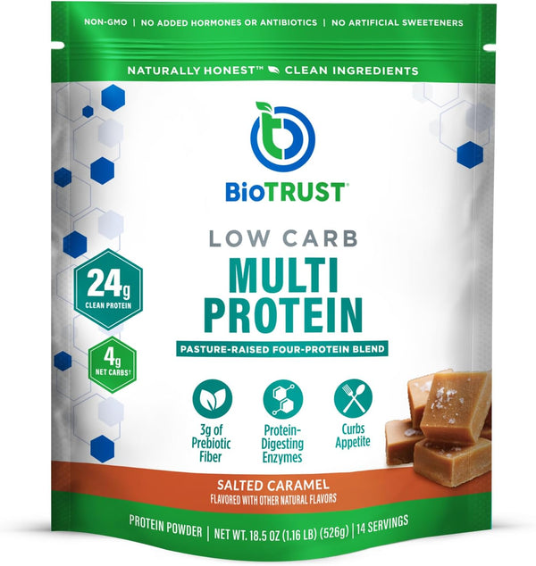 BioTrust Low Carb Protein Powder - Isolated Whey Protein and Casein Blend, Salted Caramel, 14 Servings