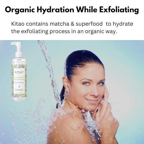 KITAO Exfoliating Scrub Gel for Face & Body, Organic Matcha Moisturizing Exfoliator for Smoother Skin - 10.6 fl oz