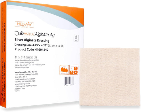 MedVance MedHeal Silver Calcium Alginate Ag Sterile Highly Absorbent Antibacterial Dressing, 5 Count
