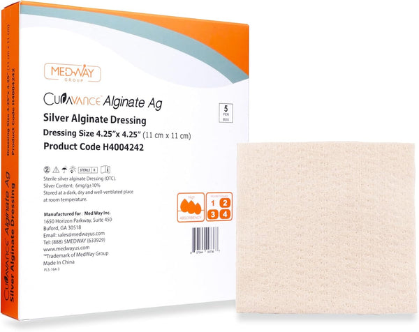 MedVance MedHeal Silver Calcium Alginate Ag Sterile Highly Absorbent Antibacterial Dressing, 5 Count